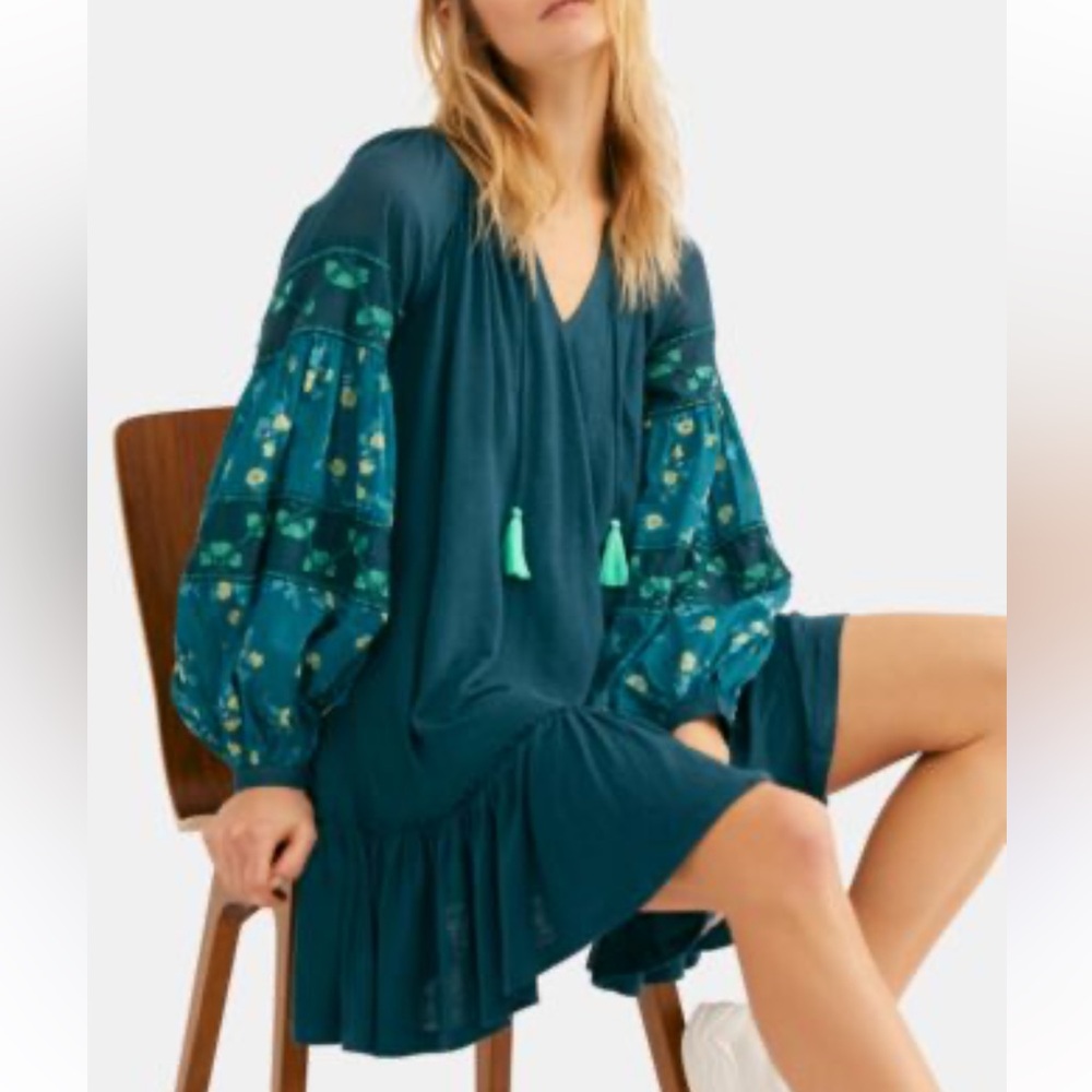 FREE PEOPLE MIX IT UP TEAL TUNIC